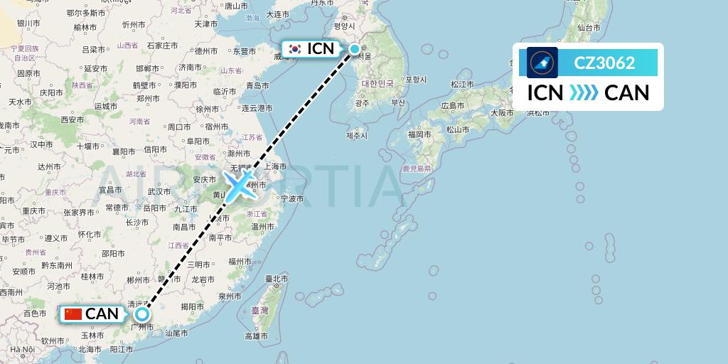CZ3062 China Southern Airlines Flight Map: Seoul to Guangzhou
