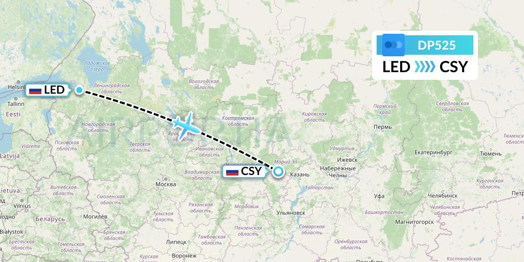 DP525 Pobeda Flight Map: St. Petersburg to Cheboksary