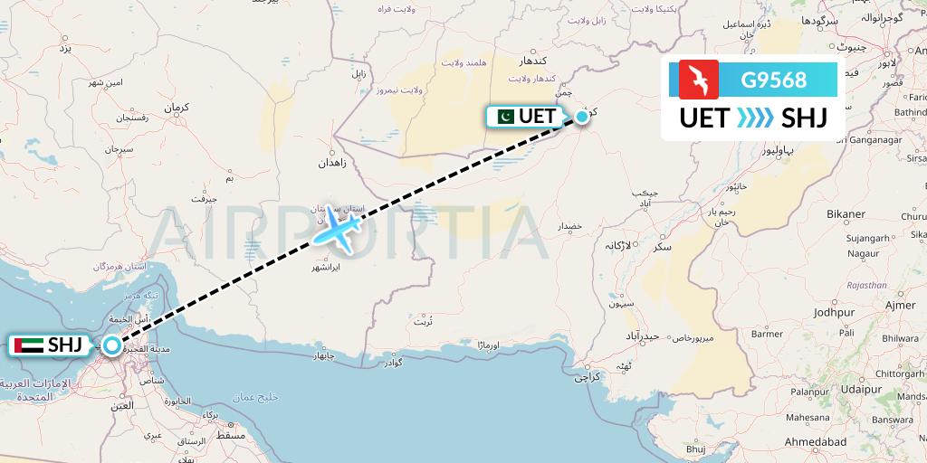 G9568 Air Arabia Flight Map: Quetta to Sharjah