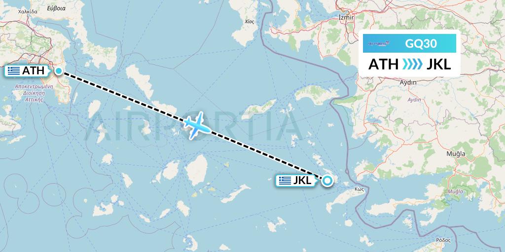 GQ30 Sky Express (Greece) Flight Map: Athens to Kalymnos