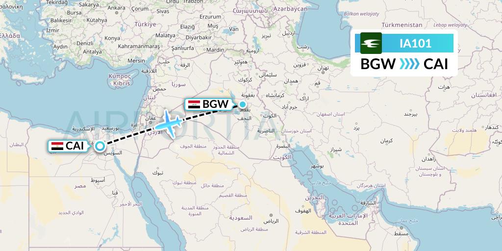 IA101 Iraqi Airways Flight Map: Baghdad to Cairo