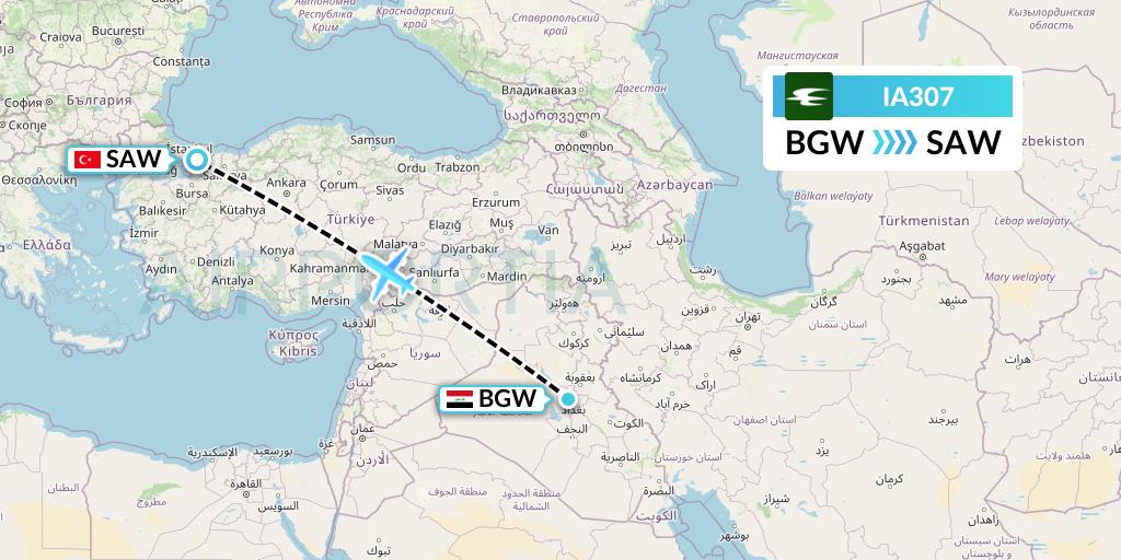 IA307 Iraqi Airways Flight Map: Baghdad to Istanbul