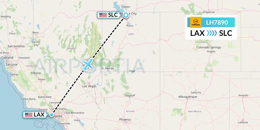 LH7890 Lufthansa Flight Map: Los Angeles to Salt Lake City