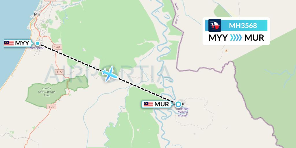 MH3568 Malaysia Airlines Flight Map: Miri to Marudi