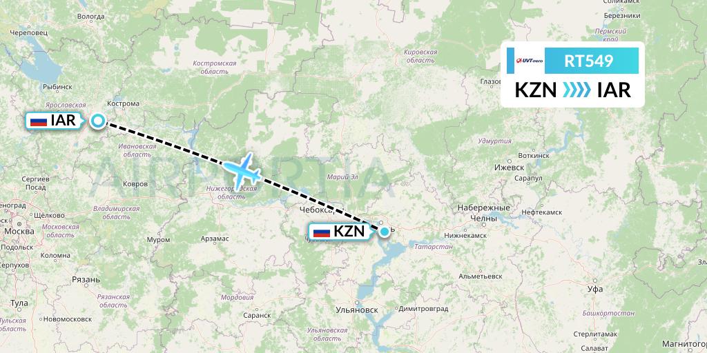 RT549 UVT aero Flight Map: Kazan to Yaroslavl