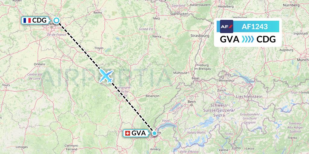 AF1243 Air France Flight Map: Geneva to Paris