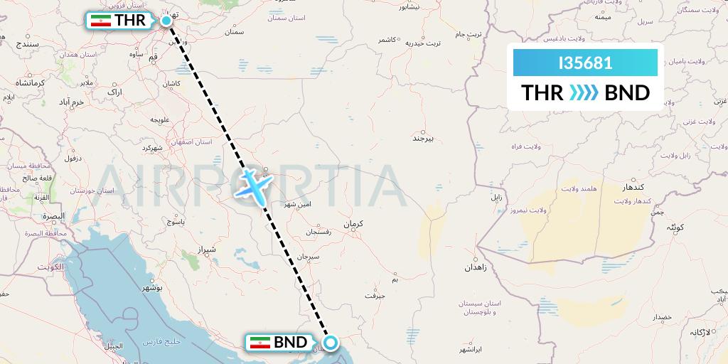 I35681 ATA Airlines Flight Map: Tehran to Bandar Abbas