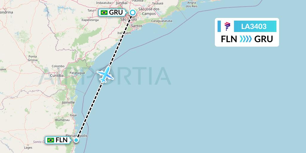 LA3403 LAN Airlines Flight Map: Florianopolis to Sao Paulo