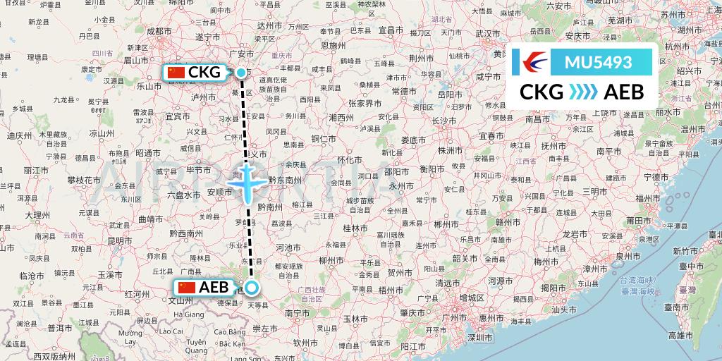 MU5493 China Eastern Airlines Flight Map: Chongqing to Baise