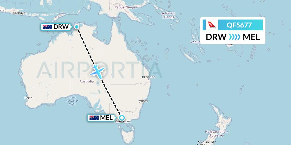 QF5677 Qantas Flight Map: Darwin to Melbourne