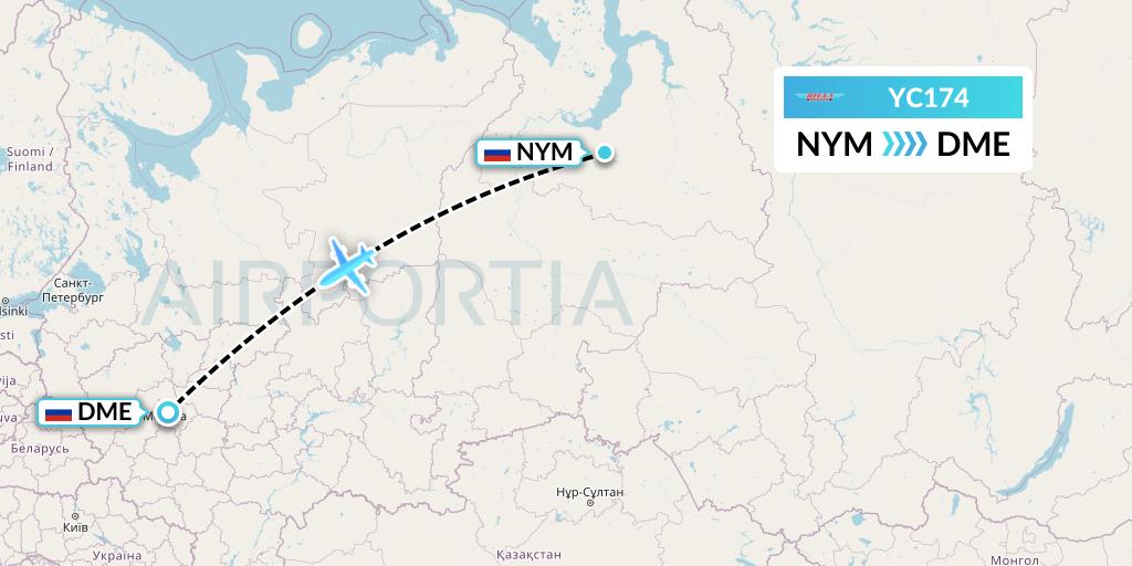 YC174 Yamal Airlines Flight Map: Nadym to Moscow