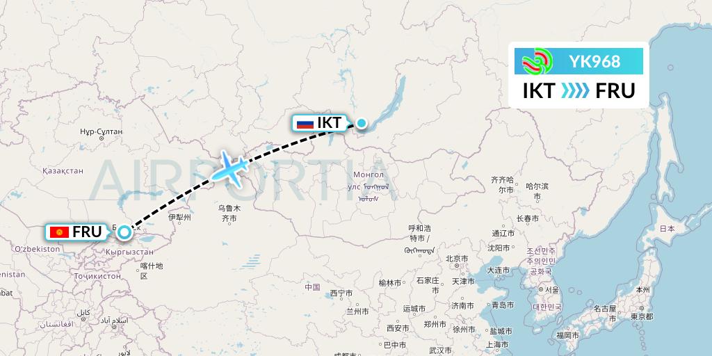 YK968 Avia Traffic Flight Map: Irkutsk to Bishkek
