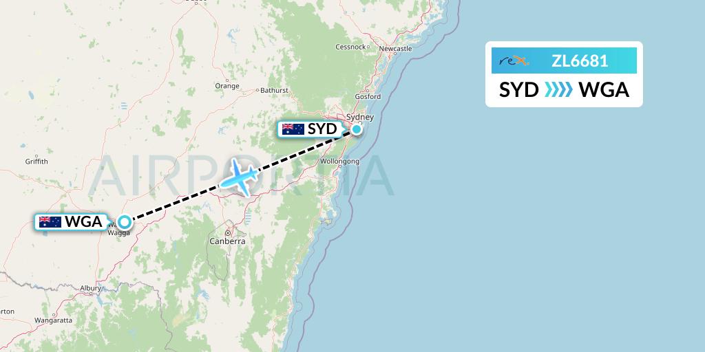 ZL6681 Regional Express Flight Map: Sydney to Wagga Wagga