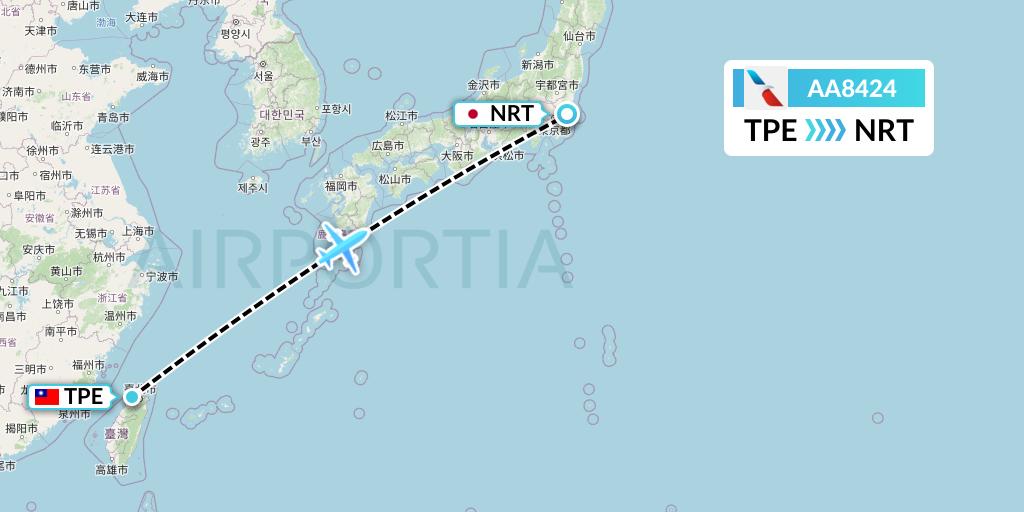 AA8424 American Airlines Flight Map: Taipei to Tokyo