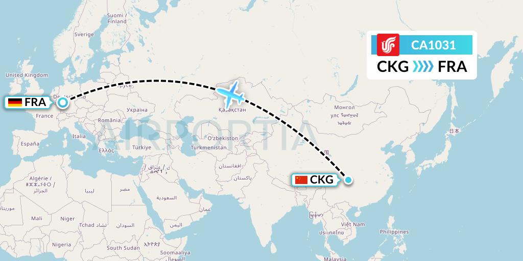 CA1031 Air China Flight Map: Chongqing to Frankfurt