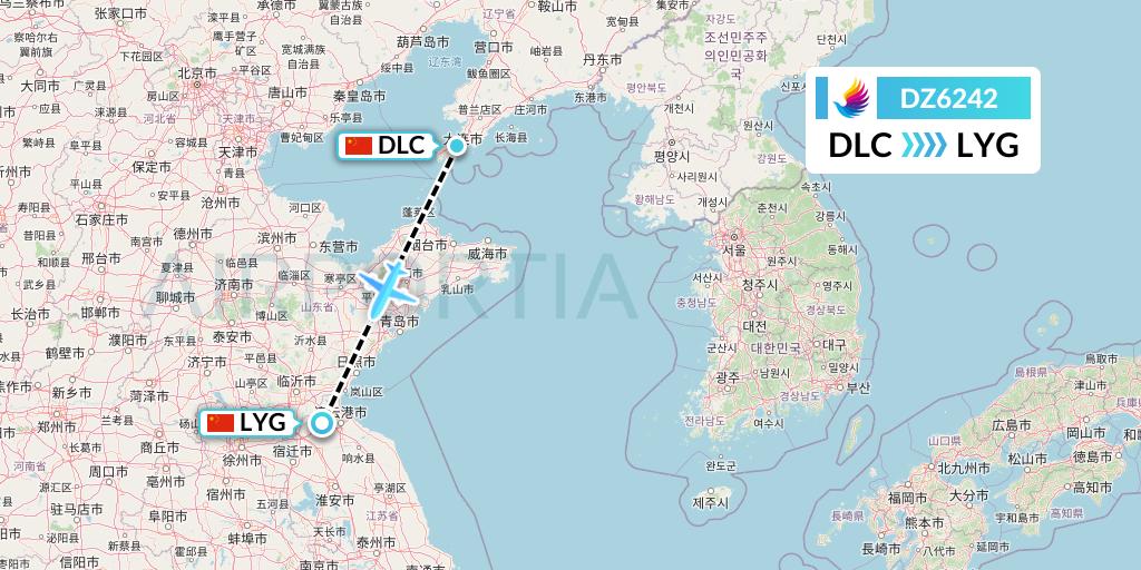 DZ6242 Donghai Airlines Flight Map: Dalian to Lianyungang
