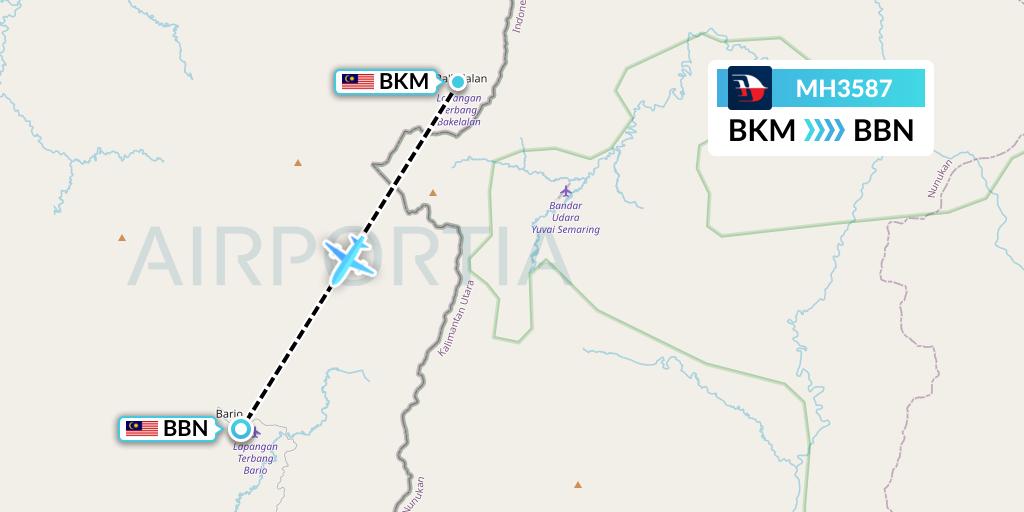 MH3587 Malaysia Airlines Flight Map: Bakalalan to Bario