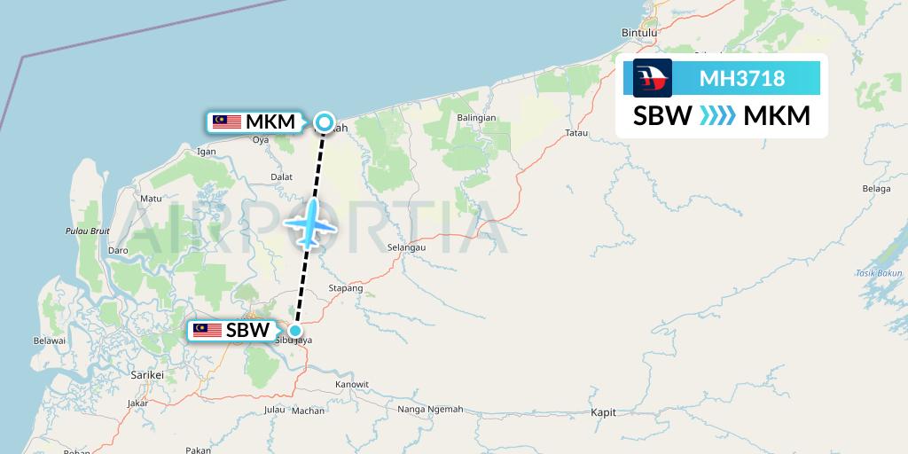 MH3718 Malaysia Airlines Flight Map: Sibu to Mukah
