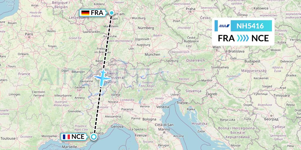 NH5416 All Nippon Airways Flight Map: Frankfurt to Nice