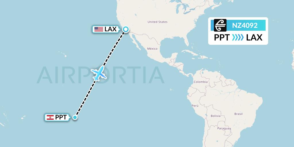 NZ4092 Air New Zealand Flight Map: Papeete to Los Angeles