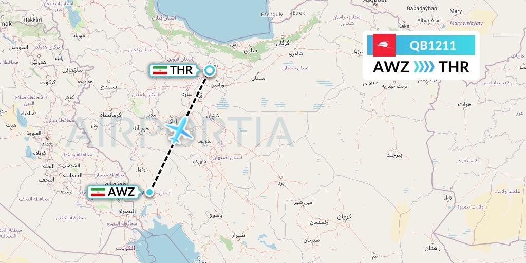 QB1211 Qeshm Airlines Flight Map: Ahvaz to Tehran