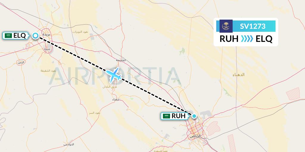 SV1273 Saudi Arabian Airlines Flight Map: Riyadh to Al-Qassim