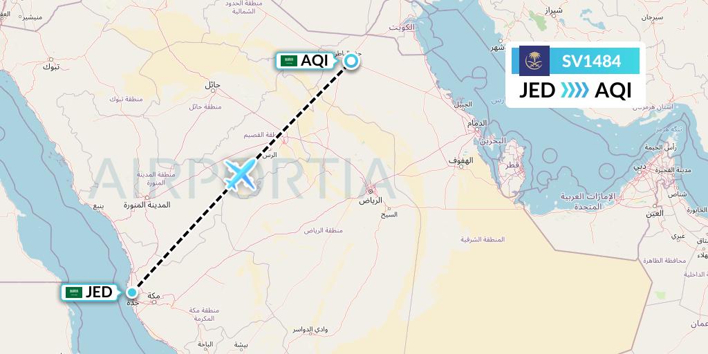 SV1484 Saudi Arabian Airlines Flight Map: Jeddah to Qaisumah
