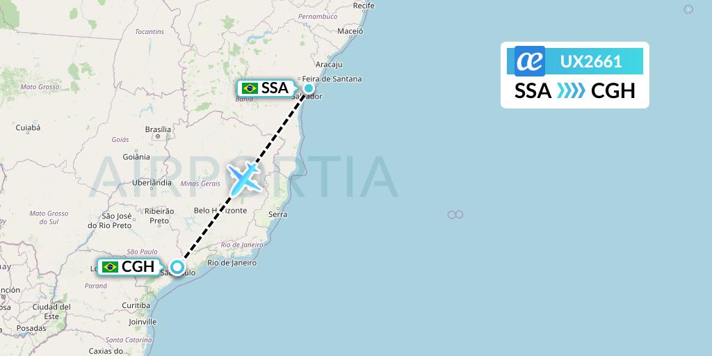 UX2661 Air Europa Flight Map: Salvador to Sao Paulo