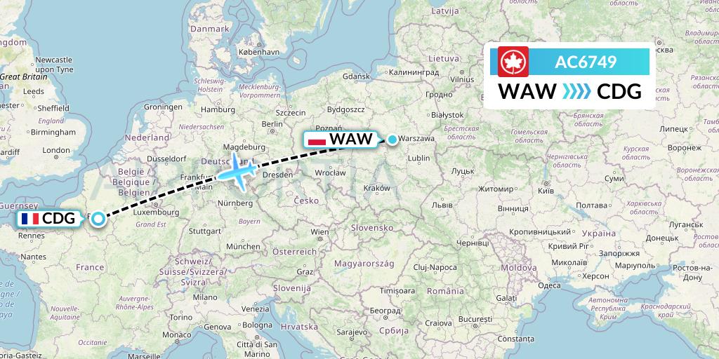 AC6749 Air Canada Flight Map: Warsaw to Paris