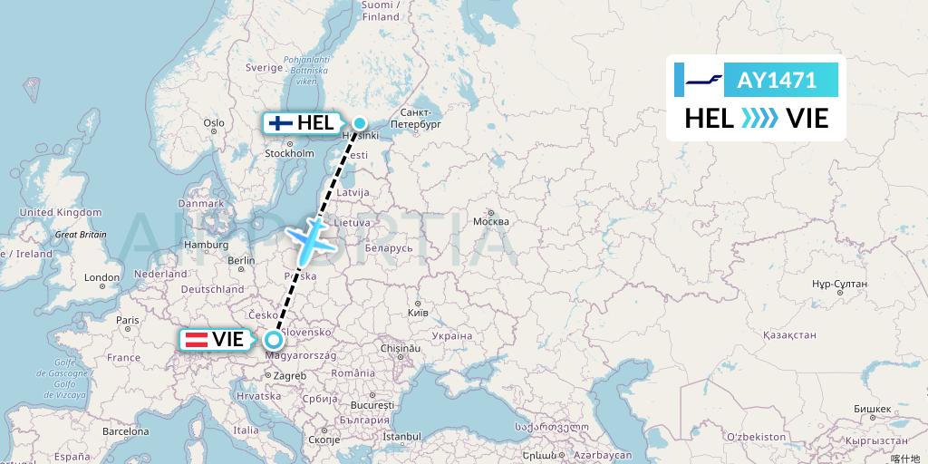 AY1471 Finnair Flight Map: Helsinki to Vienna