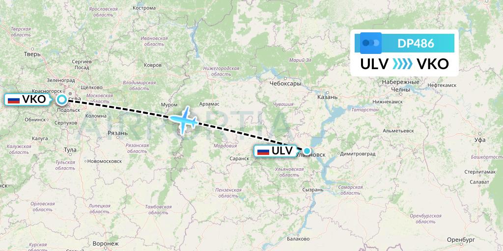 DP486 Pobeda Flight Map: Ulyanovsk to Moscow