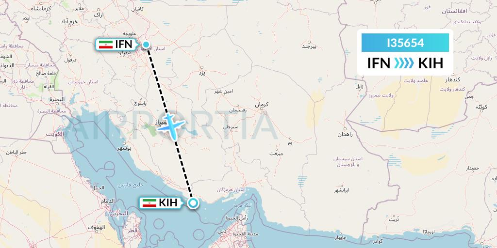 I35654 ATA Airlines Flight Map: Isfahan to Kish Island