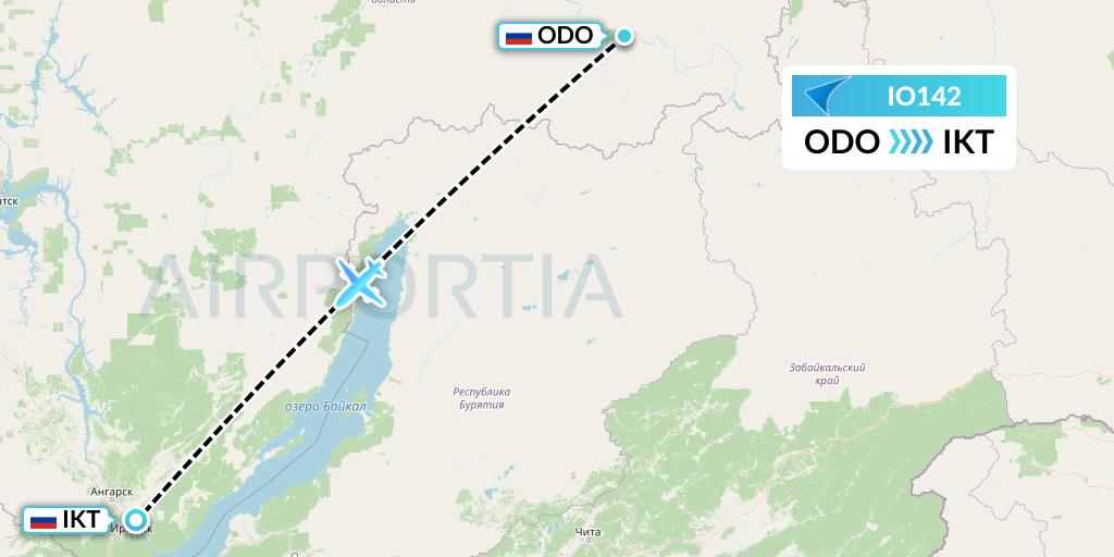 IO142 IrAero Flight Map: Bodaybo to Irkutsk