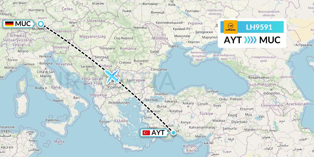 LH9591 Lufthansa Flight Map: Antalya to Munich