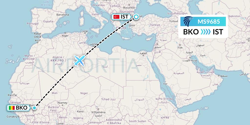 MS9685 EgyptAir Flight Map: Bamako to Istanbul