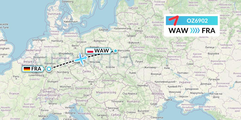 OZ6902 Asiana Airlines Flight Map: Warsaw to Frankfurt