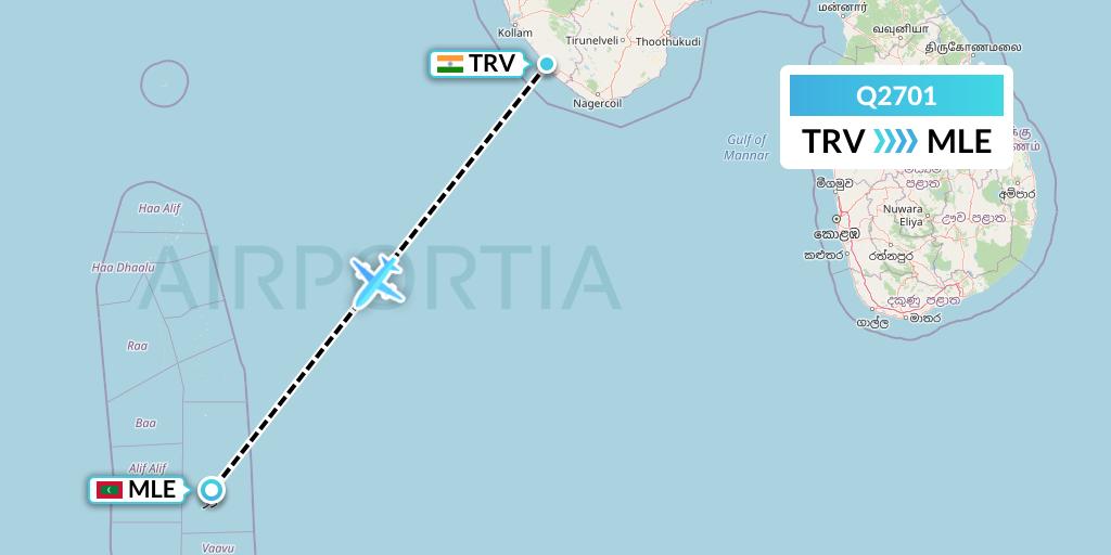 Q2701 Maldivian Flight Map: Thiruvananthapuram to Male