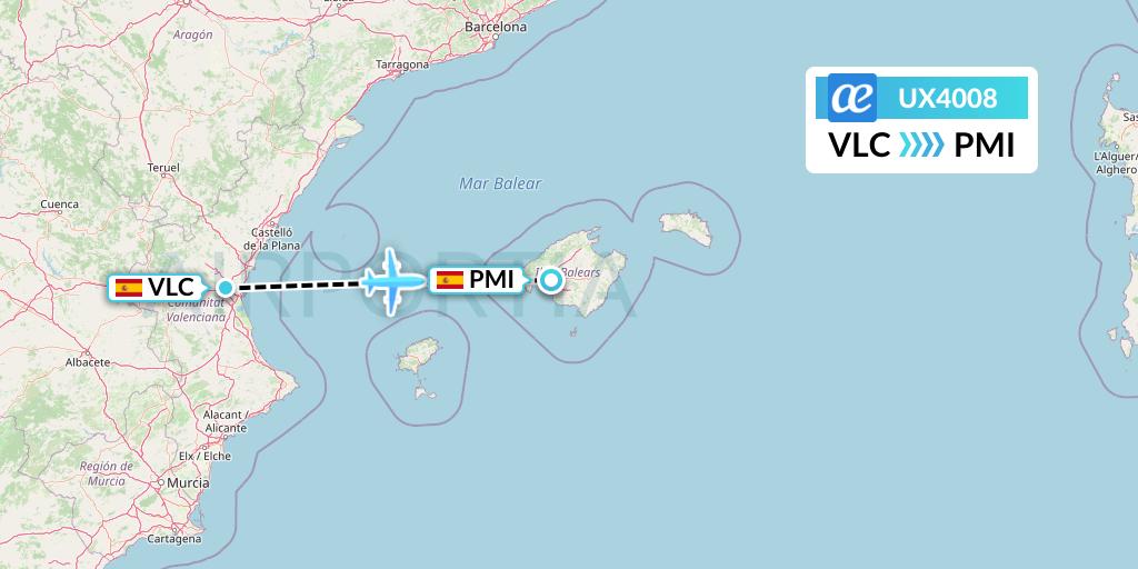 UX4008 Air Europa Flight Map: Valencia to Palma de Mallorca