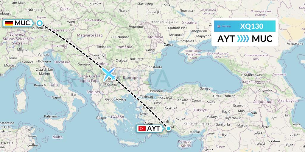 XQ130 SunExpress Flight Map: Antalya to Munich