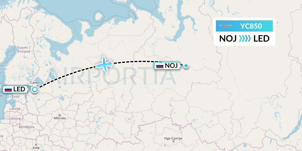 YC850 Yamal Airlines Flight Map: Noyabrsk to St. Petersburg