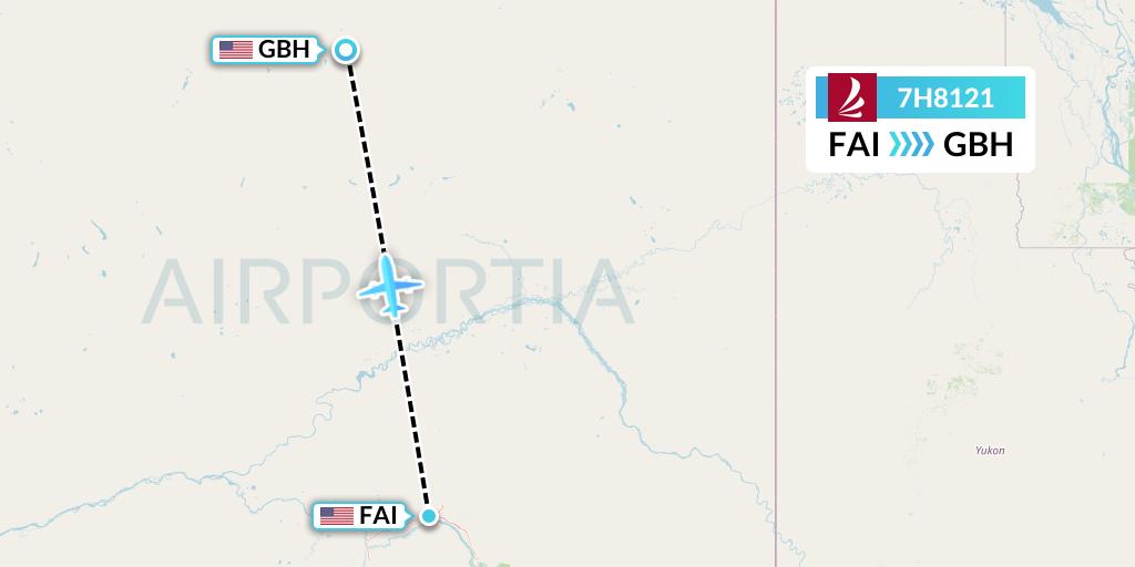 7H8121 Ravn Alaska Flight Map: Fairbanks to Galbraith Lake