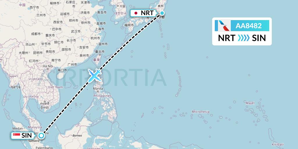 AA8482 American Airlines Flight Map: Tokyo to Singapore