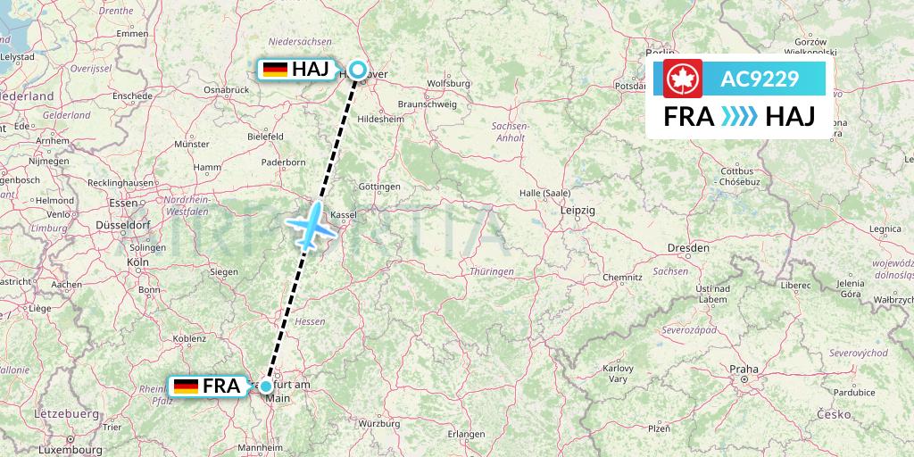 AC9229 Air Canada Flight Map: Frankfurt to Hannover