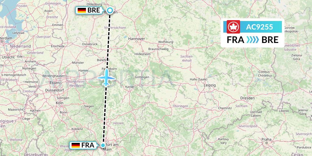 AC9255 Air Canada Flight Map: Frankfurt to Bremen