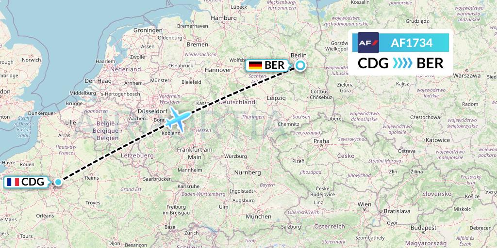 AF1734 Air France Flight Map: Paris to Berlin