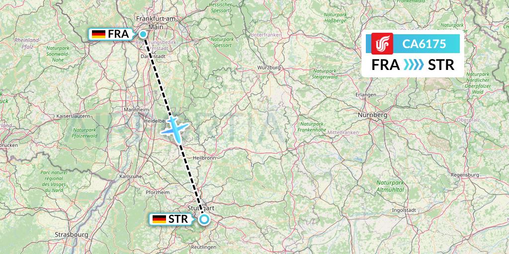 CA6175 Air China Flight Map: Frankfurt to Stuttgart