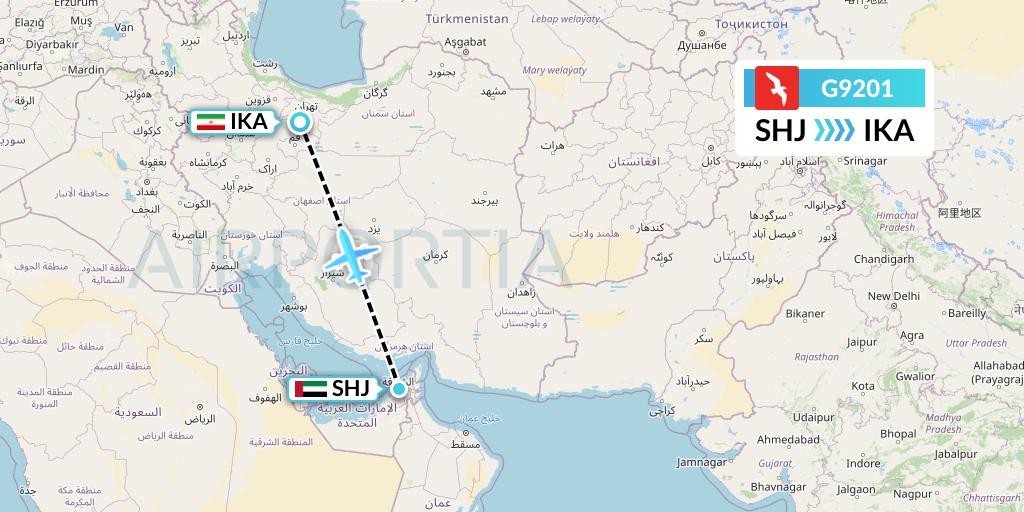 G9201 Air Arabia Flight Map: Sharjah to Tehran