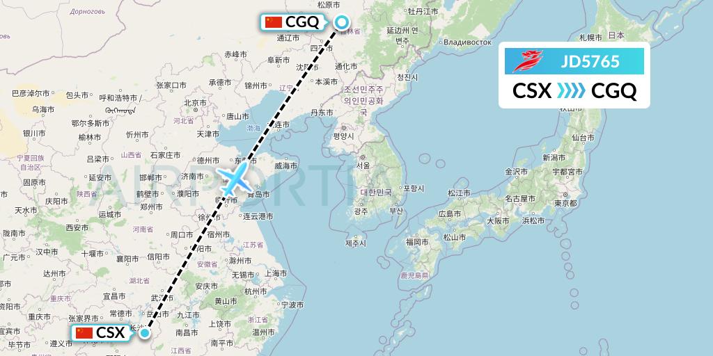 JD5765 Capital Airlines Flight Map: Changsha to Changchun
