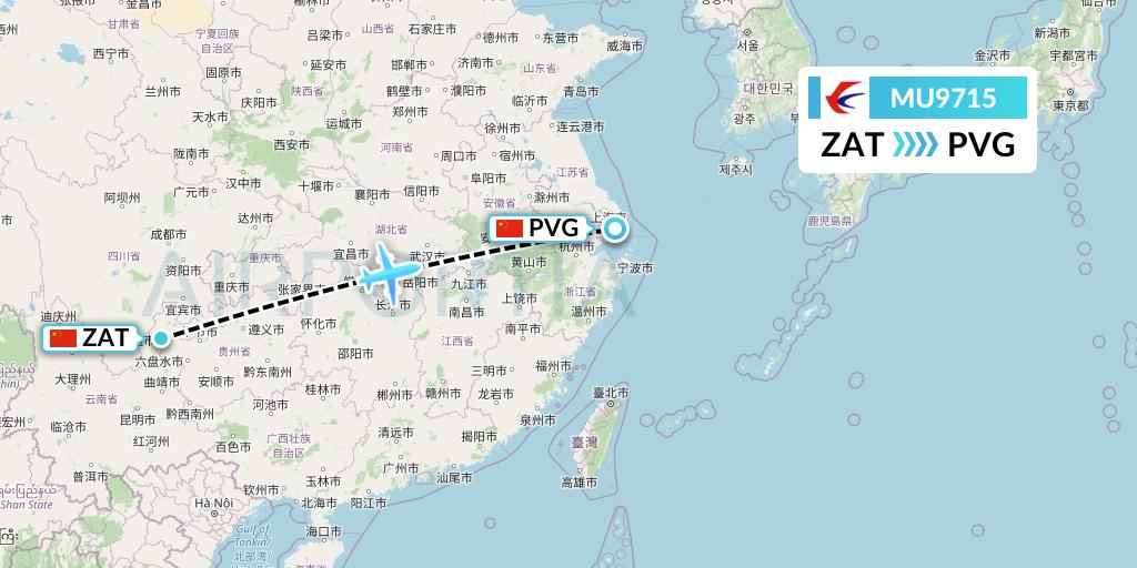 MU9715 China Eastern Airlines Flight Map: Zhaotong to Shanghai