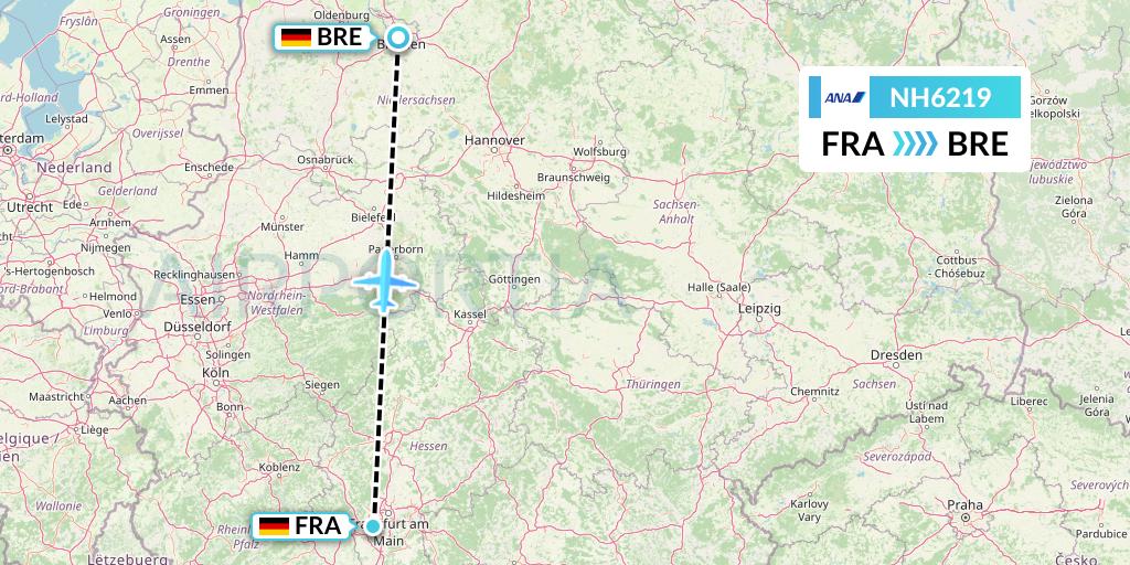NH6219 All Nippon Airways Flight Map: Frankfurt to Bremen